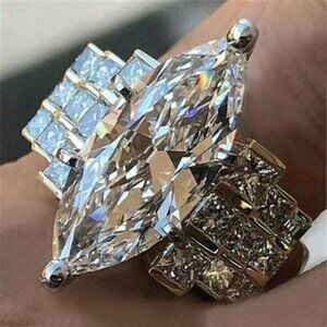 New - Marquise Cut White Topaz Silver Ring - Size 6, 8.5, 9 or 9.5